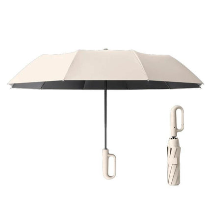 Automatic Foldable Umbrella for Rain and Sun Protection - beige compact tri-fold umbrella with automatic open/close and ergonomic handle