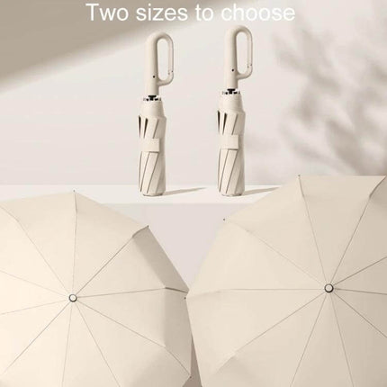 Automatic Foldable Umbrella for Rain and Sun Protection in beige, compact tri-fold design with automatic open/close for commuting and travel