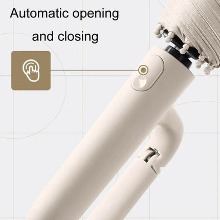 Automatic Foldable Umbrella for Rain and Sun Protection - beige tri-fold compact umbrella handle with automatic opening and closing button