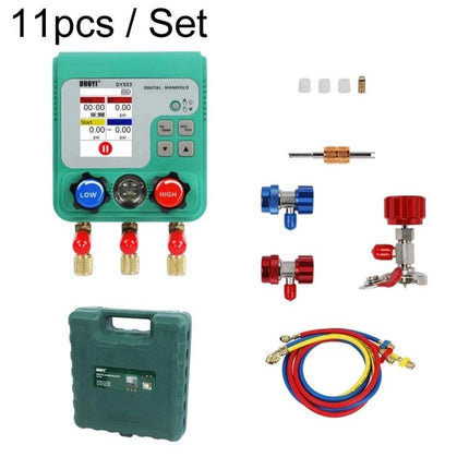Essential DUOYI Gauge for Automotive Maintenance Tasks digital manifold kit with hoses, adapters, case — pressure and vacuum testing tool