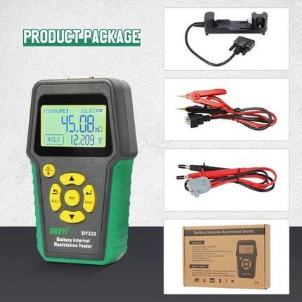 DUOYI Tool for Daily Vehicle Battery Maintenance Checks handheld battery internal resistance and voltage tester with clamps and package