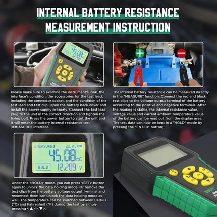 DUOYI Tool for Daily Vehicle Battery Maintenance Checks - handheld meter showing internal resistance and voltage readings for routine battery checks