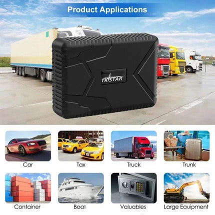 TKSTAR GPS Tracker for Vehicle Security and Location Monitoring — compact GPS tracker shown with trucks, cars, boats and equipment for fleet and personal use