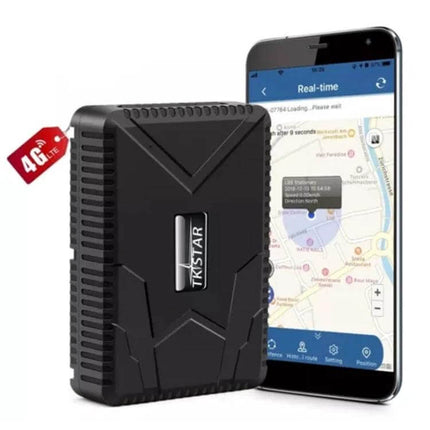 TKSTAR GPS Tracker for Vehicle Security and Location Monitoring - compact 4G vehicle GPS tracker next to smartphone app map