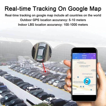 TKSTAR GPS Tracker for Vehicle Security and Location Monitoring - smartphone app showing real-time vehicle position in parking lot