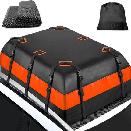Waterproof Car Roof Luggage Storage Bag, 21 Inches - black-orange PVC rooftop cargo bag with straps and storage sack