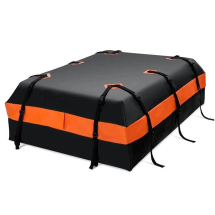 Waterproof Car Roof Luggage Storage Bag, 21 Inches — black PVC rooftop cargo bag with orange stripe and secure straps