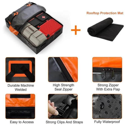 Waterproof Car Roof Luggage Storage Bag, 21 Inches - PVC waterproof rooftop luggage with strong zippers, straps, clips and protection mat for road trips