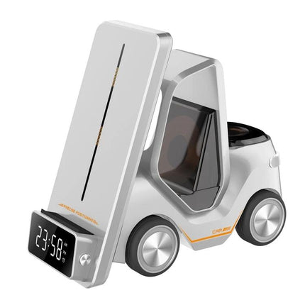 Versatile Car-Shaped Alarm Clock for Everyday Home Desk Use white car-shaped alarm clock with wireless charging dock and LED time display