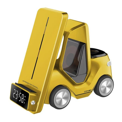 Versatile Car-Shaped Alarm Clock for Everyday Home Desk Use - yellow car design with digital clock and wireless phone charging