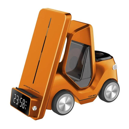 Versatile Car-Shaped Alarm Clock for Everyday Home Desk Use - orange wireless charging car clock on desk with digital display