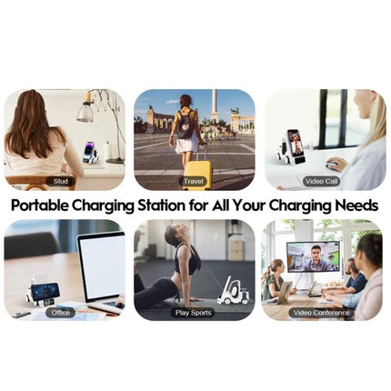 Versatile Car-Shaped Alarm Clock for Everyday Home Desk Use - compact wireless charging alarm clock on desk shown in study, travel, office and video call scenes