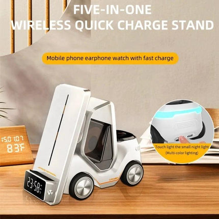 Versatile Car-Shaped Alarm Clock for Everyday Home Desk Use compact wireless charging car clock on wooden desk with digital display