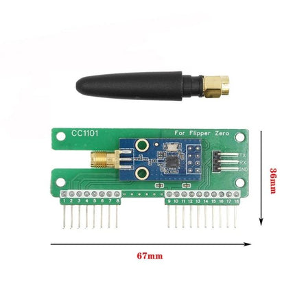 Flipper Zero External Module for Wireless Remote Control Use - CC1101 board with SMA antenna, 67x36mm accessory for improved smart home signal range
