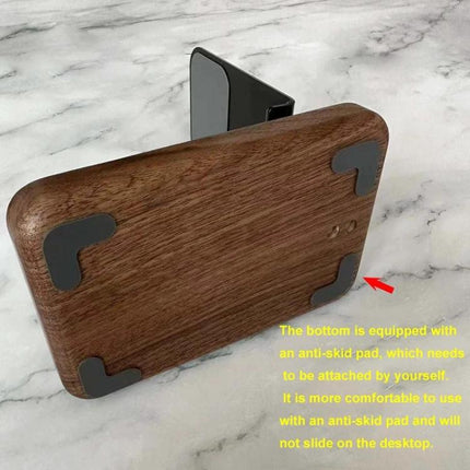 Adjustable Wooden Stand for Phones and Tablets at Home on marble countertop, walnut wood with aluminum support and anti‑skid pads