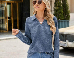 Chic Women's Long Sleeve Collared Top with Pockets - Casual Loose Fit for Fall and Winter