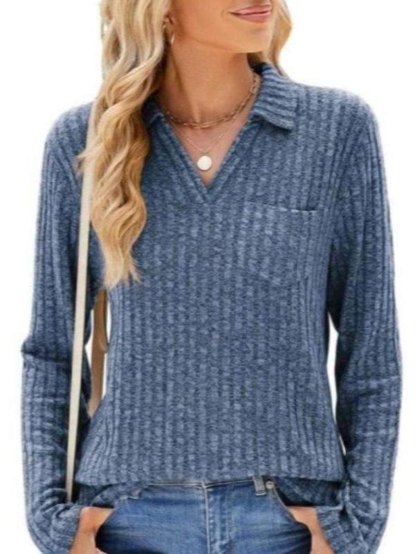 Chic Women's Long Sleeve Collared Top with Pockets - Casual Loose Fit for Fall and Winter