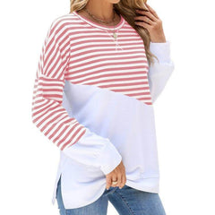 Colorblock Striped Long Sleeve Pullover Sweatshirt for Women - Casual Loose Fit Crew Neck Top for Fall and Winter