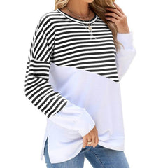 Colorblock Striped Long Sleeve Pullover Sweatshirt for Women - Casual Loose Fit Crew Neck Top for Fall and Winter