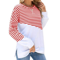 Colorblock Striped Long Sleeve Pullover Sweatshirt for Women - Casual Loose Fit Crew Neck Top for Fall and Winter