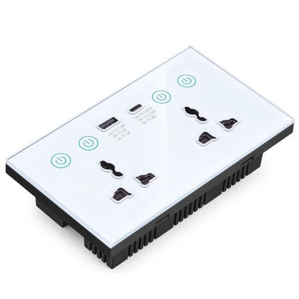 Graffiti Smart Socket for Remote Home Device Control - white glass wall socket with dual USB ports and touch power buttons