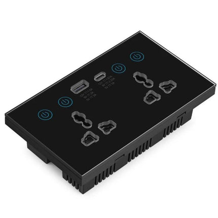 Graffiti Smart Socket for Remote Home Device Control slim black wall panel with touch buttons, USB ports and multiple outlets for smart home