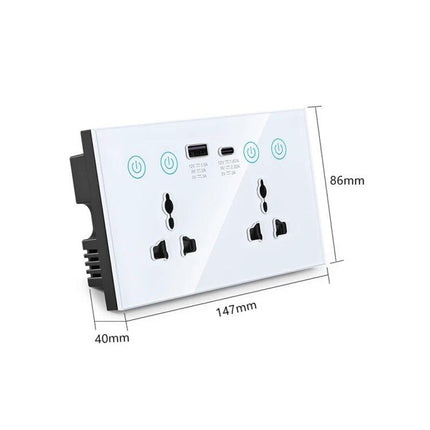Graffiti Smart Socket for Remote Home Device Control - dual outlet wall socket with touch buttons, USB ports, WiFi ZigBee smart control