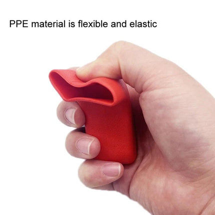 Jeep Wrangler Bumper Hook Cover for Daily Driving Protection - red flexible PPE material held in hand showing elasticity and scratch protection