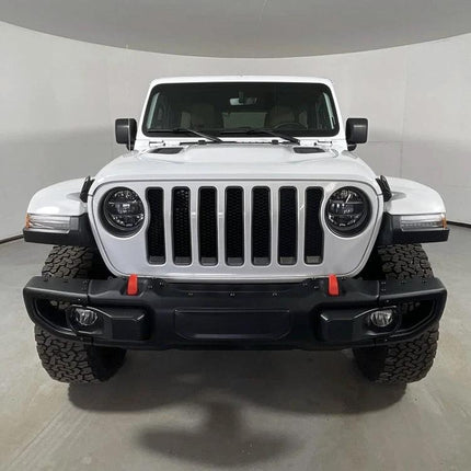 Jeep Wrangler Bumper Hook Cover for Daily Driving Protection on white Jeep front bumper showing PPE cover guarding against scratches and corrosion