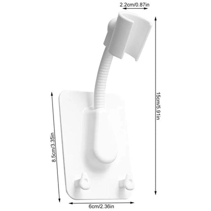 Adjustable Shower Rack for Everyday Bathroom Organization – white flexible showerhead-mounted rack with towel hooks