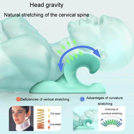 Neck Cervical Massager With Acupressure Pillow For Everyday Relief ergonomic cervical support showing natural neck stretch and curvature advantages