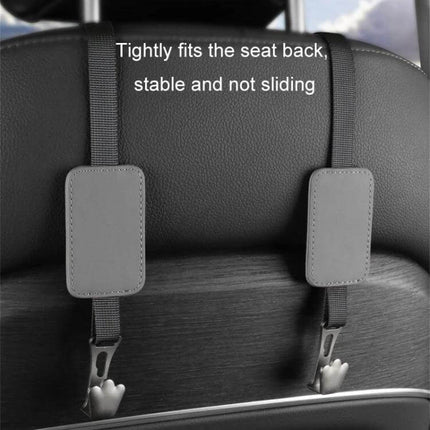 Leather Car Seat Hook Hanger For Vehicles To Organize Bags - leather straps and zinc alloy hooks attached to car seatback holding bags