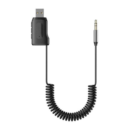 Car Bluetooth Receiver With USB Playback For In Car Audio - compact USB-powered Bluetooth adapter with 3.5mm coil cable for hands-free calls and music