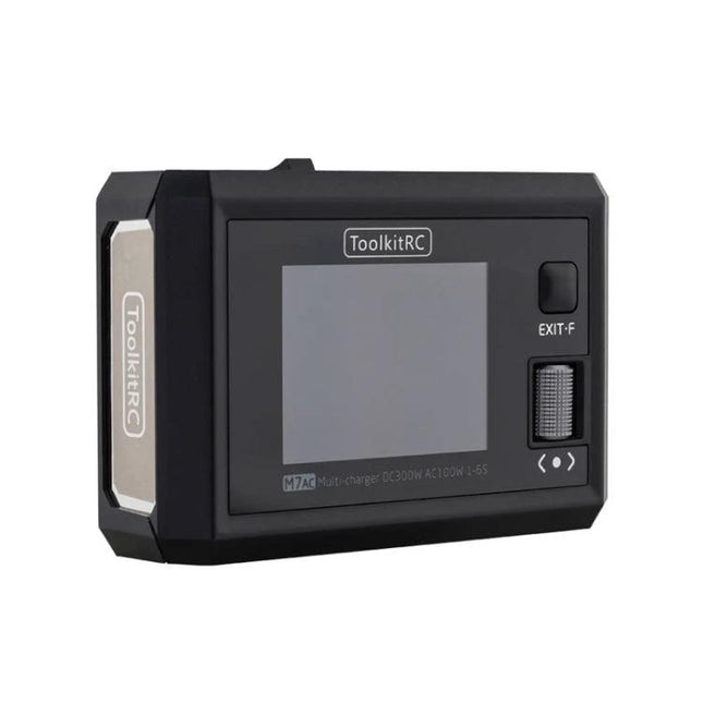 ToolkitRC Li-Po Battery Charger for RC Models and Vehicles - compact black charger with LCD screen and control wheel