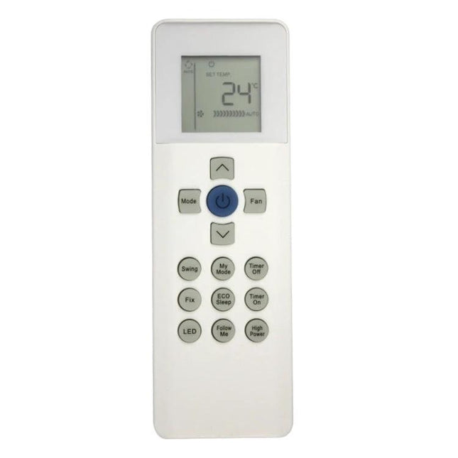 Carrier Compatible Air Conditioner Remote Control replacement remote with LCD display and buttons for mode, fan, swing and timer, white handheld remote