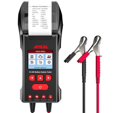 Use Ancel Battery Tester for Daily Vehicle Maintenance Checks - Ancel BST600 12V/24V handheld tester with printer and clamps