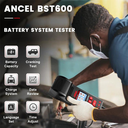 Use Ancel Battery Tester for Daily Vehicle Maintenance Checks - person using Ancel BST600 battery system tester to check car battery