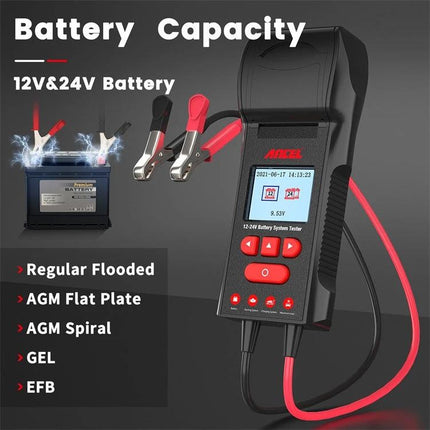 Use Ancel Battery Tester for Daily Vehicle Maintenance Checks - Ancel BST600 handheld 12V/24V battery tester with clamps checking car battery health