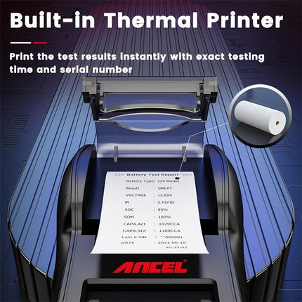 Use Ancel Battery Tester for Daily Vehicle Maintenance Checks - Ancel BST600 built-in thermal printer printing battery test report