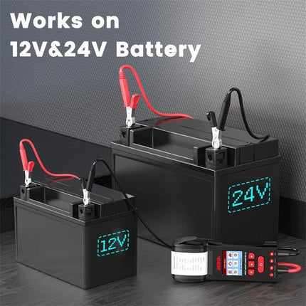 Use Ancel Battery Tester for Daily Vehicle Maintenance Checks - BST600 testing 12V and 24V batteries with clamps and handheld display