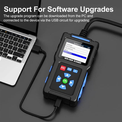 Essential Car Diagnostic Tool for Safe Daily Driving - handheld OBD2 scanner connected to laptop for software upgrades and realtime code reading