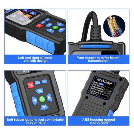 Essential Car Diagnostic Tool for Safe Daily Driving handheld OBDII scanner with silicone grips, rubber buttons, copper core cable and ABS housing