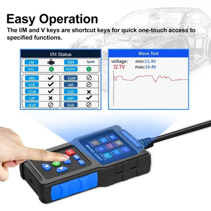 Essential Car Diagnostic Tool for Safe Daily Driving - handheld OBD2 scanner with easy operation, waveform display and one-touch I/M status screen