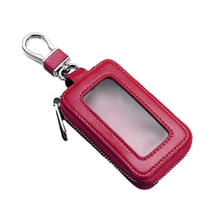 Car Remote Control Universal Visible Zipper Key Case Royal Blue - royal blue cowhide key case with visible window, swivel clip and removable keychain