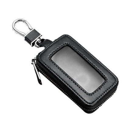 Car Remote Control Universal Visible Zipper Key Case Royal Blue - cowhide exterior, synthetic lining, 360° swivel clip and removable keychain