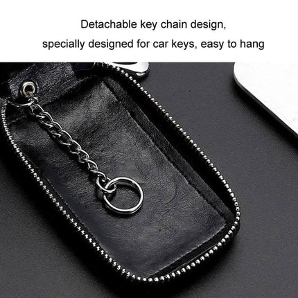 Car Remote Control Universal Visible Zipper Key Case Royal Blue - detachable key chain, cowhide exterior and zipper pocket, 360° swivel, removable ring