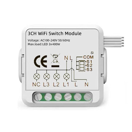 Smart Switch Module for WiFi and Zigbee Home Control small 3CH WiFi switch module with wiring diagram and terminal connectors