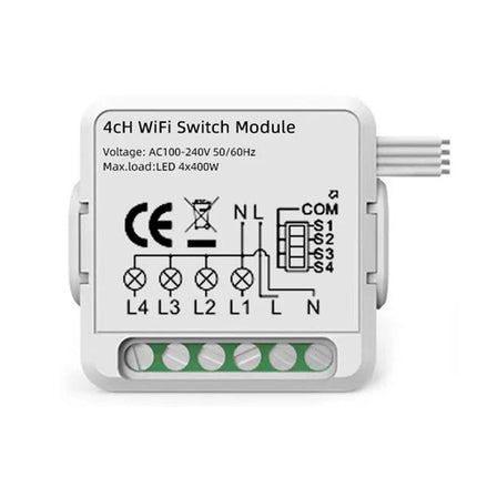 Smart Switch Module for WiFi and Zigbee Home Control compact 4-channel WiFi/Zigbee relay module for lights and appliances