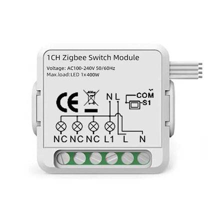 Smart Switch Module for WiFi and Zigbee Home Control small white 1CH Zigbee switch module for lights and appliances, Tuya Smart Life compatible