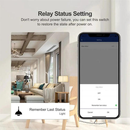 Smart Switch Module for WiFi and Zigbee Home Control - mobile app relay status setting to remember last light status for remote home automation